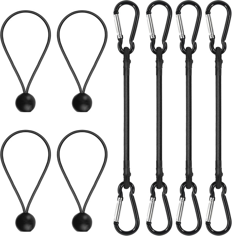 Digank Bungee Cords with Hooks – 12 Inch Elastic Tie Down Straps with Carabiner, 4 Ball Bungee Cords 8 Inch, Max Load 78 lbs for Car Trunk, Camping Gear, Bike Cargo, Garage Tools & Outdoor Storage– Black - Image 1